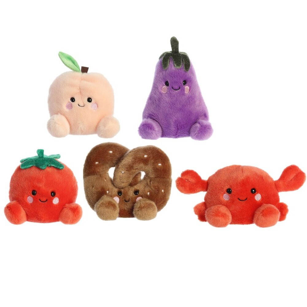 Palm Pals Set Of 5 Peach Eggplant Pretzel Tomato Crab NWT